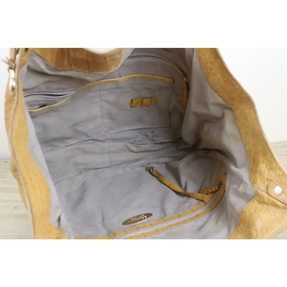 Brahmin HOBO TOTE Croc Embossed L JACQUELINE Brown Yellow Leather Shoulder Bag